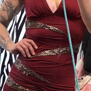 Burgundy Sequin-Trim Bodycon Dress